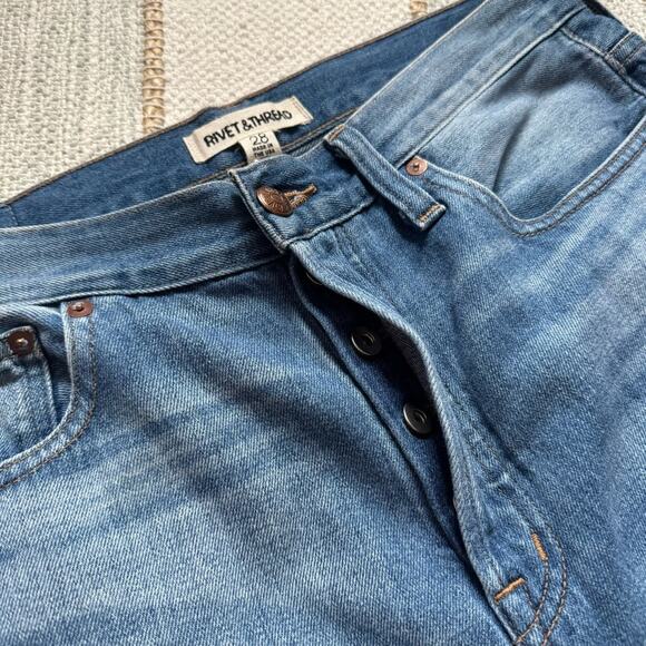 Rivet & Thread Retro Blue Straight Leg Button Fly Fringe Hem Jeans Women’s 28 - Picture 11 of 14